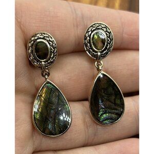 Vintage signed Monet Abalone 1970s clip on earrings